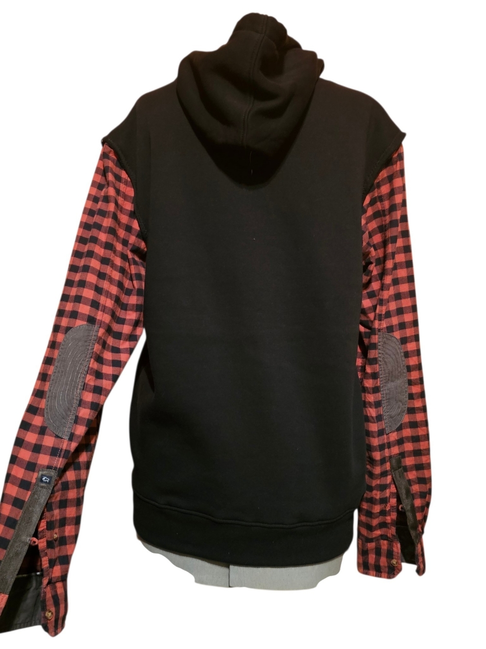 Upcycled NOFX Punk Hoodie Custom Rework Plaid Sleeves M - Picture 2 of 5